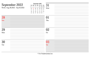 september 2022 weekly calendar planner landscape layout