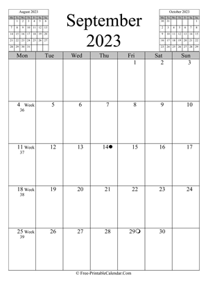 september 2023 calendar vertical