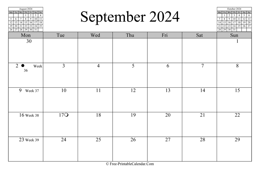 september 2024 Calendar (horizontal layout)