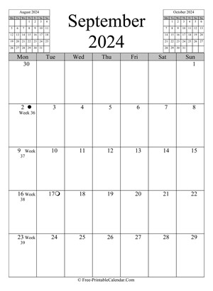 september 2024 calendar vertical