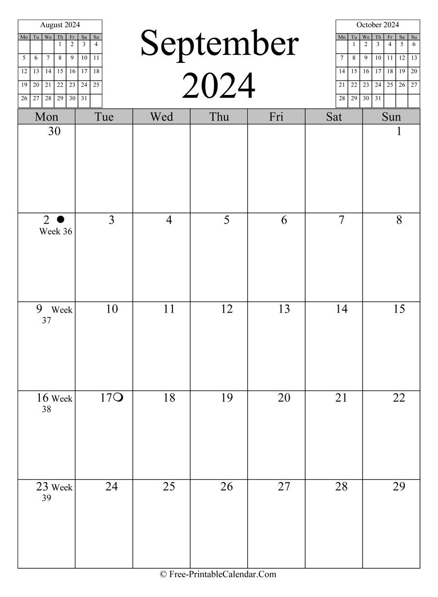 september 2024 Calendar (vertical layout)