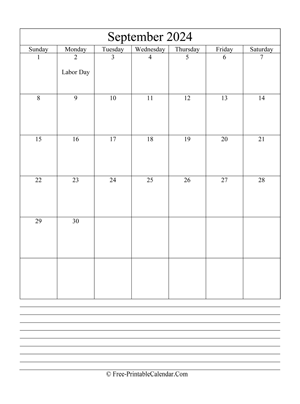 september 2024 editable calendar with notes space