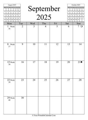 september 2025 calendar vertical