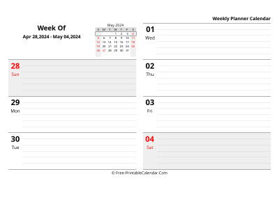may 2024 weekly schedule template, landscape layout