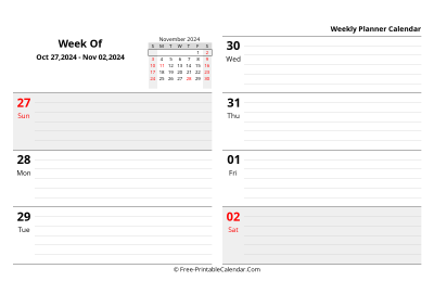november 2024 weekly schedule template, landscape layout