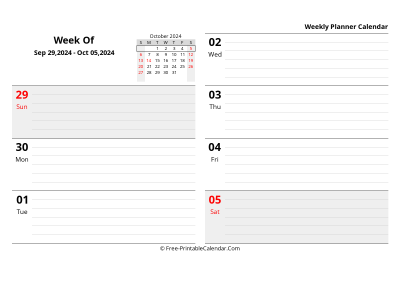 october 2024 weekly schedule template, landscape layout