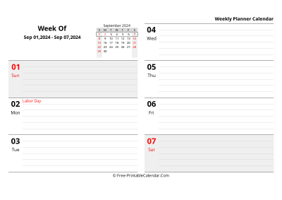 september 2024 weekly schedule template, landscape layout
